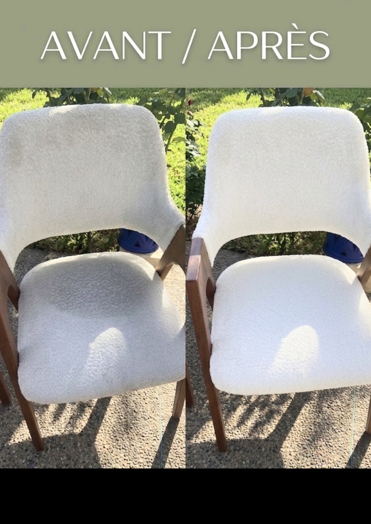 Avant et après le nettoyage d’une chaise blanche à Lille